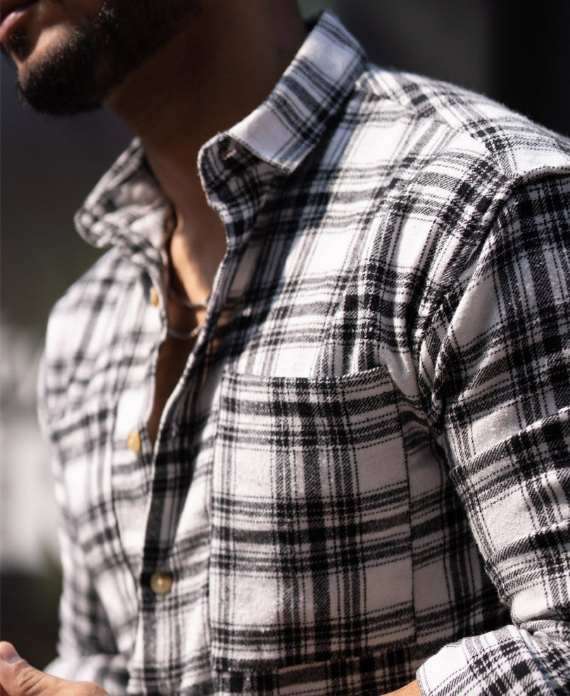 White Plaid Checks Oversize Drop Shoulder Shirt