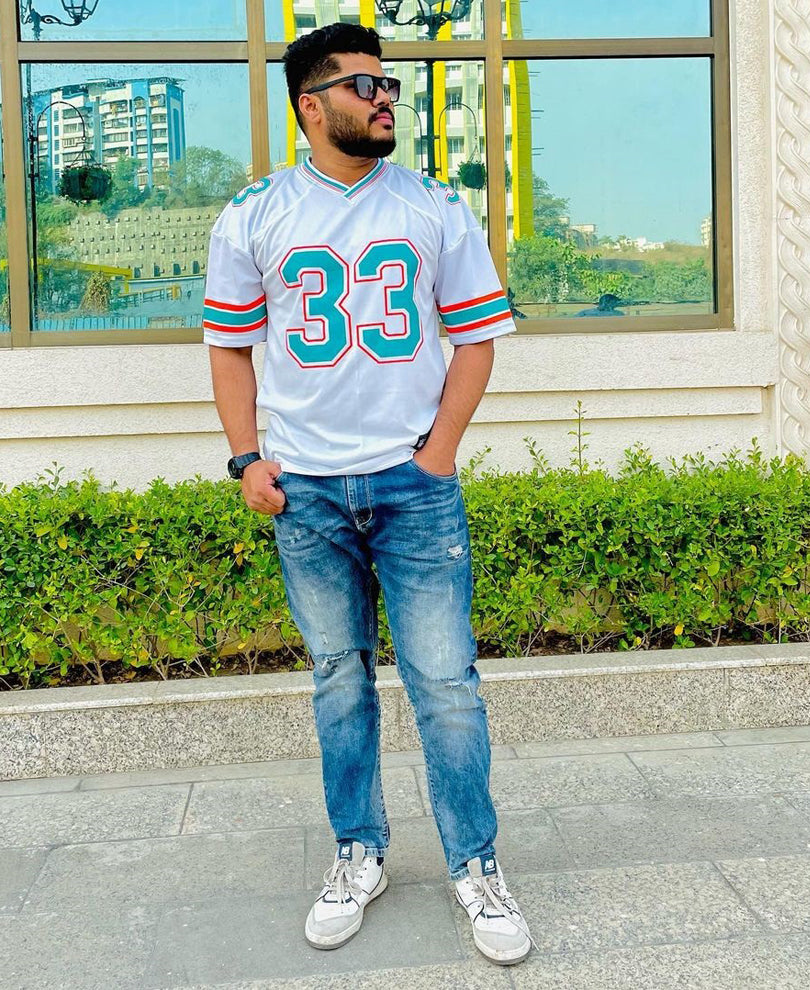 White 33 Print Oversize Drop Shoulder Dri-Fit Jersey