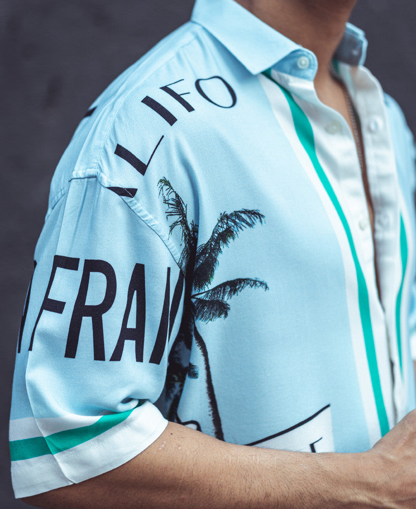 Sky Blue California Print Oversize Drop Shoulder Shirt