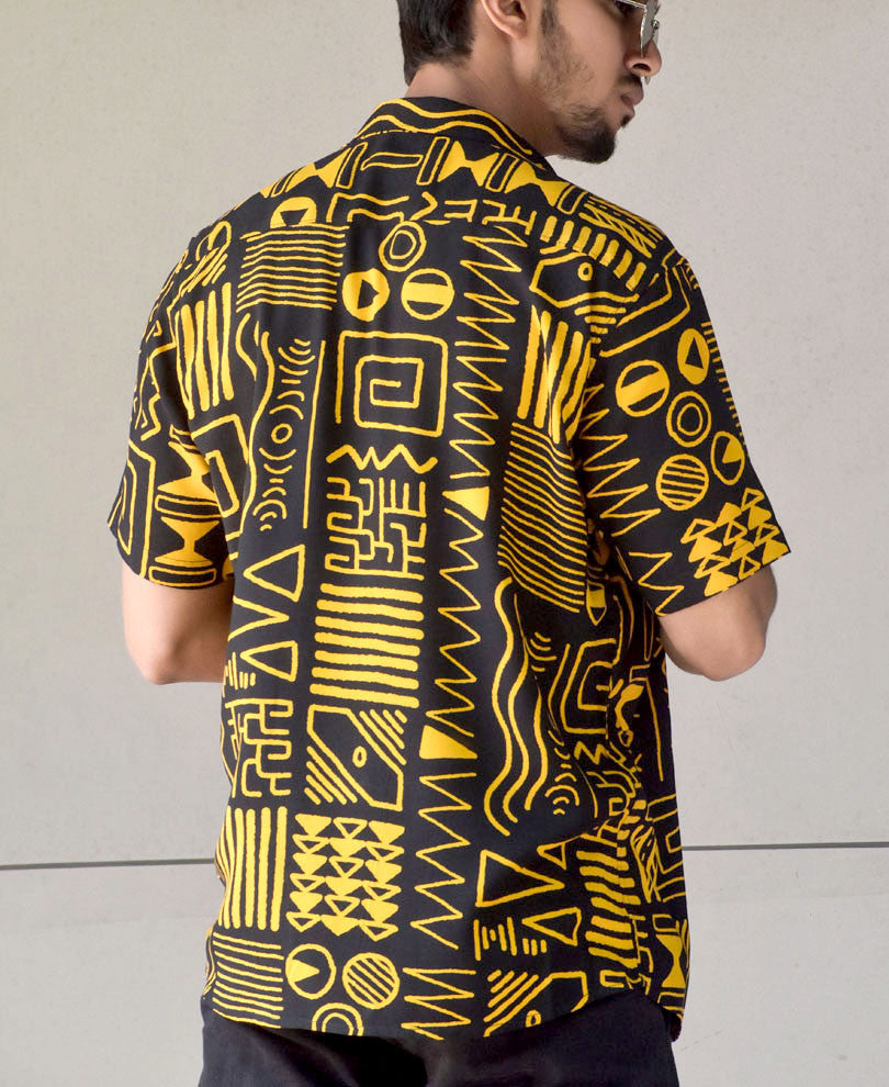 Mustard Geometric Print Half Sleeves Shirt