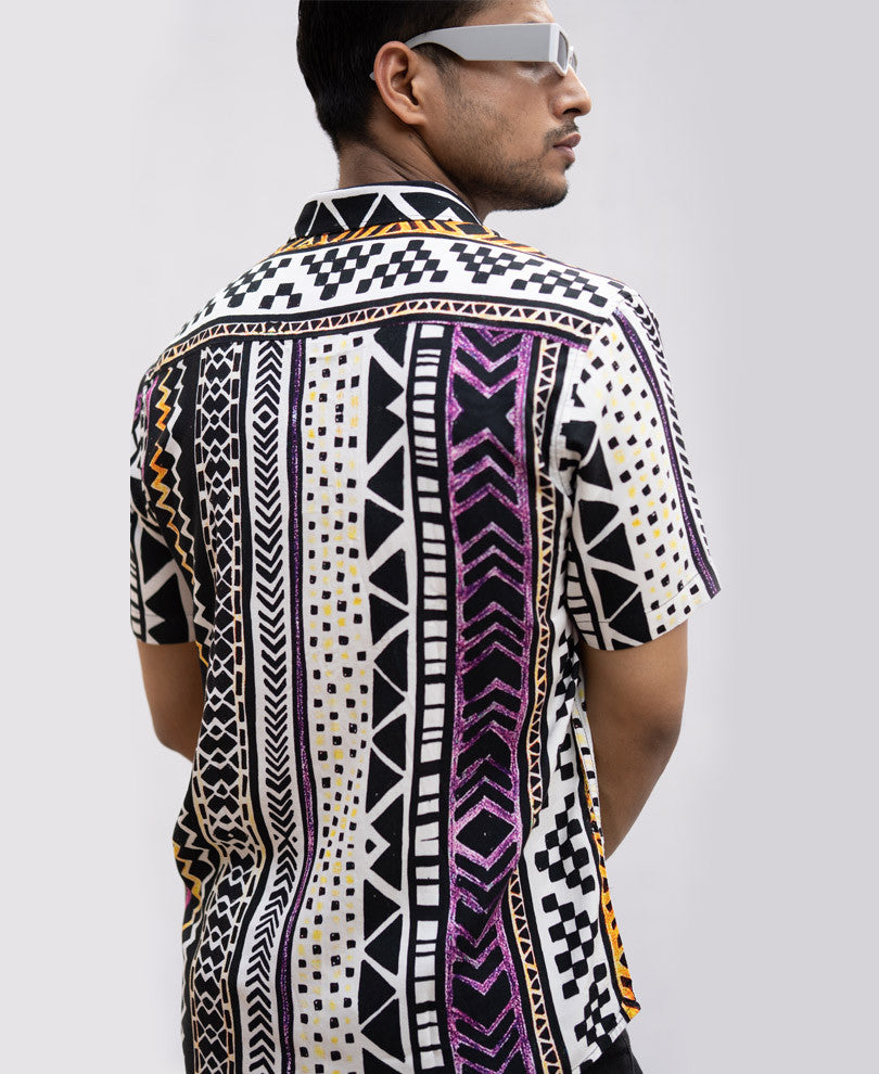 Multi Color Ethnic Print Half Sleeves Shirt