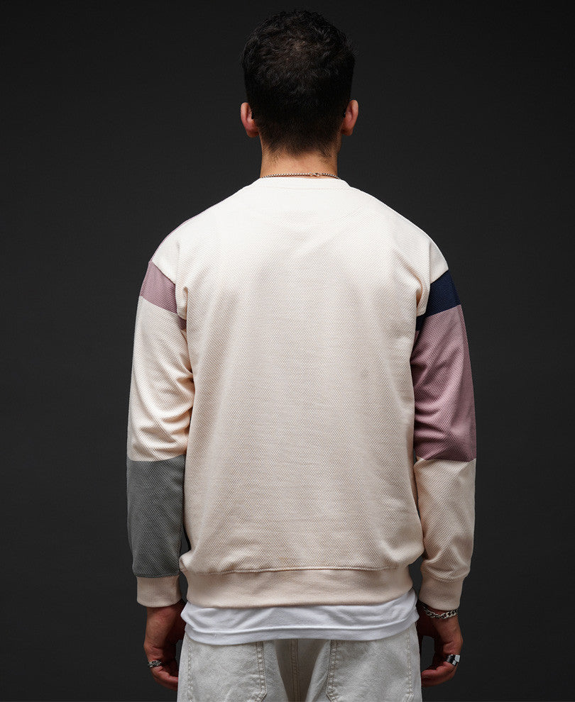 Cream Color Block Oversize Drop Shoulder T Shirt