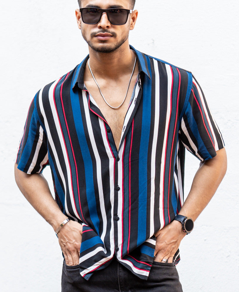 Multi Vertical Striped Half Sleeves Shirt