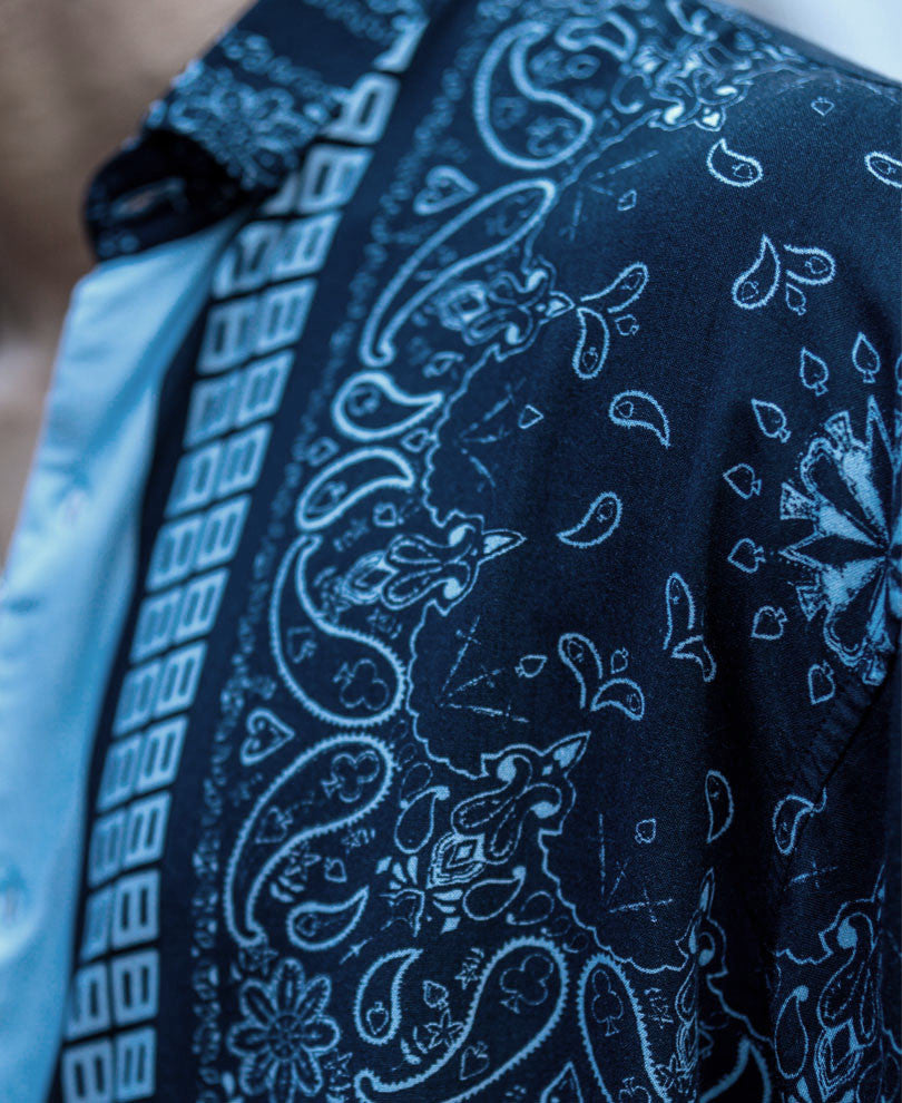 Navy Blue Paisley Print Oversize Drop Shoulder Shirt