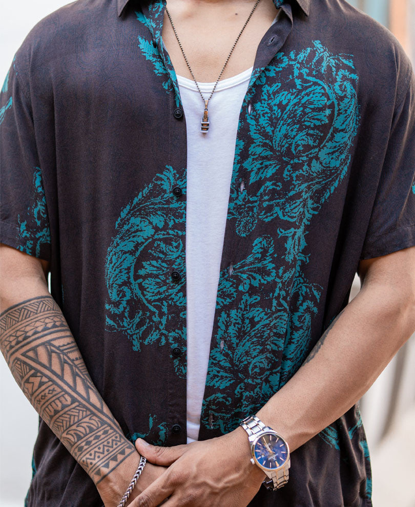 Black Flowers Print Half Sleeves Shirt