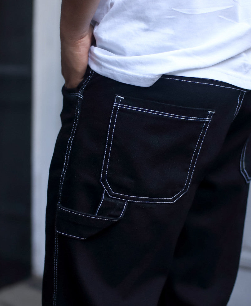 Black Contrast Stitch Jeans Shorts