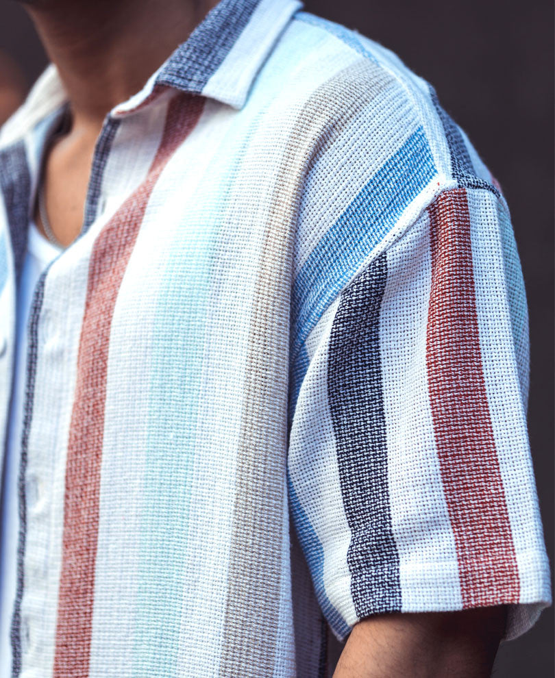 Multi Color Striped Structured Oversize Drop Shoulder Shirt