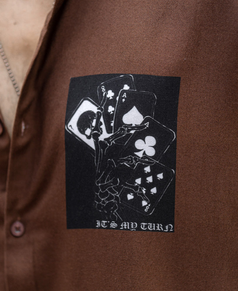 Brown It's My Turn Back Print Oversize Drop Shoulder Shirt