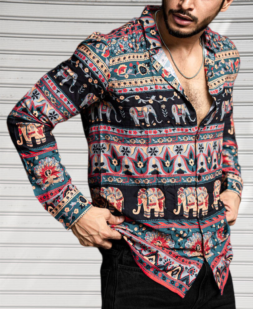 Mint Green Tribal Print Full Sleeves Shirt
