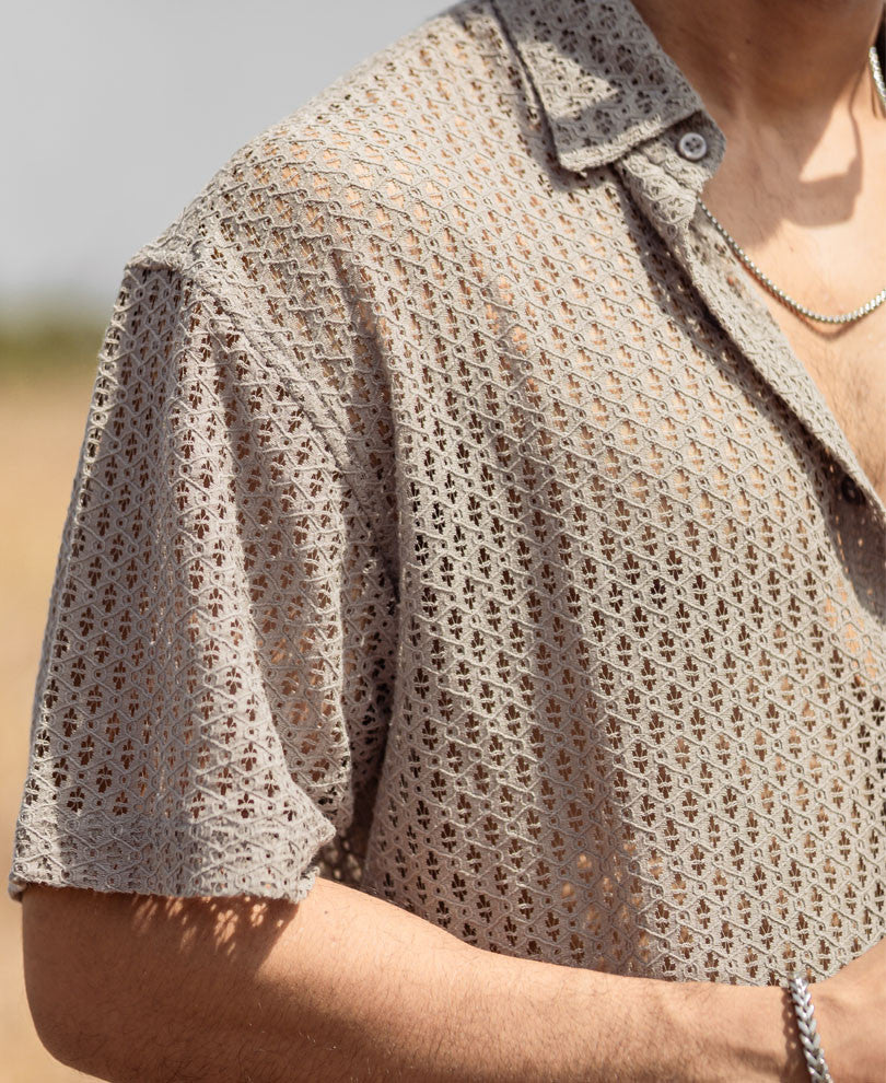 Light Grey Sheer Pattern Oversize Drop Shoulder Shirt