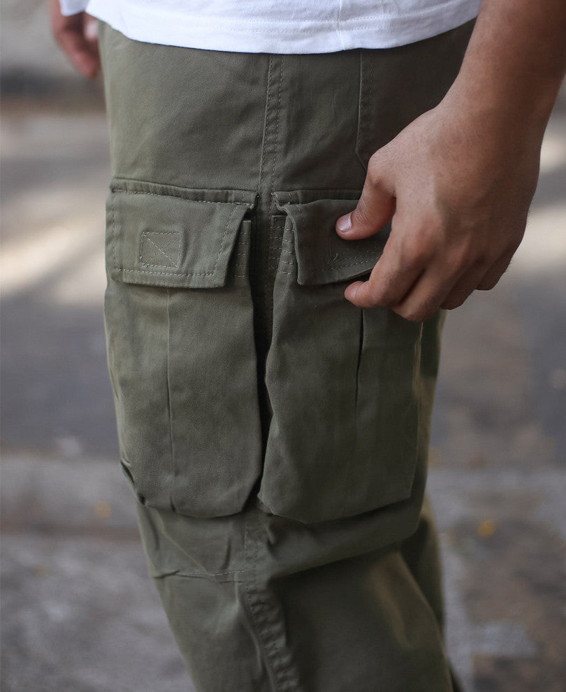 Olive Green Cargo Pocket Baggy Fit Jeans