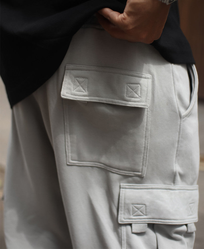 Grey Cargo Pocket Baggy Fit Track Pant
