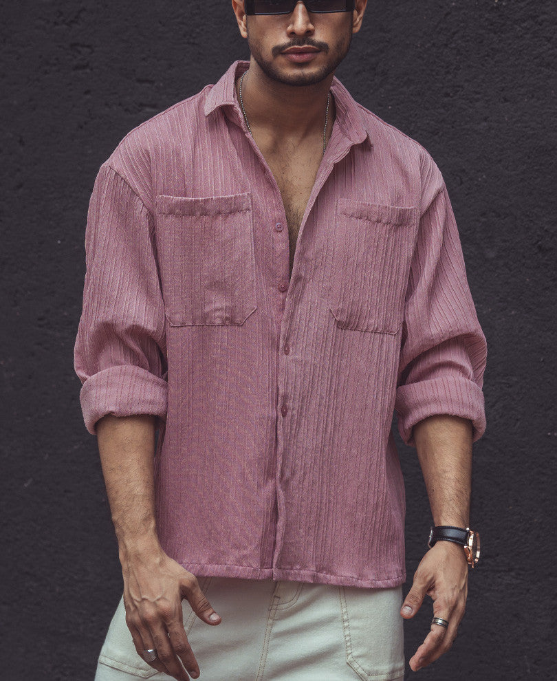 Pink Double Pocket Oversize Drop Shoulder Shirt