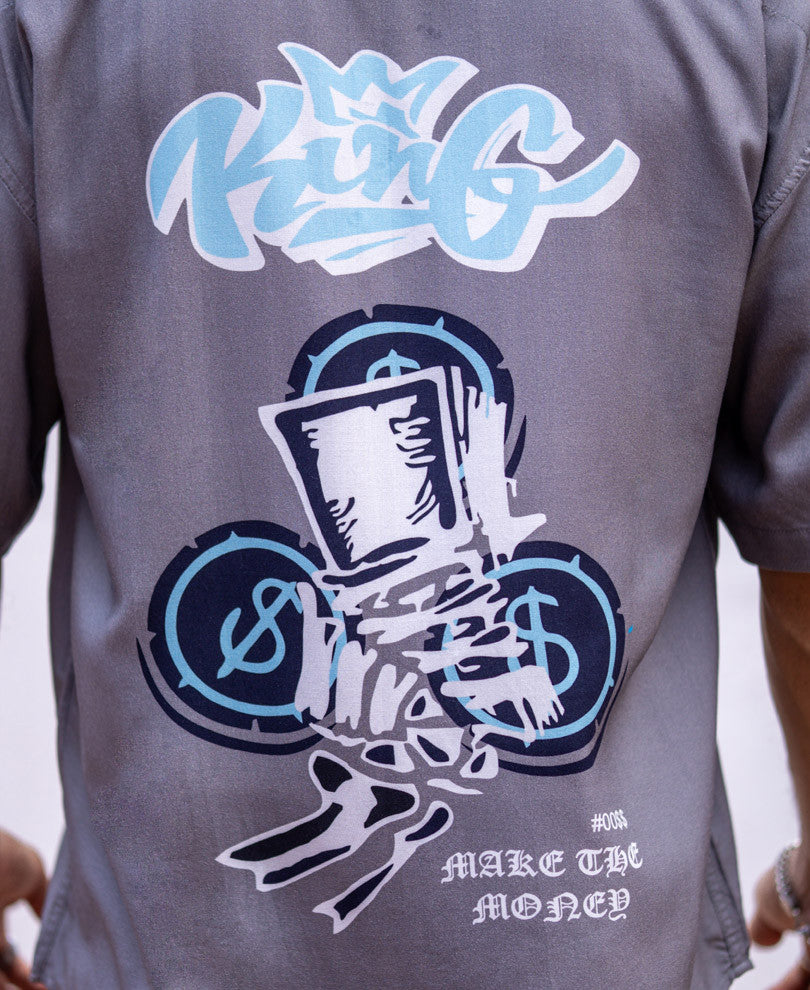 Grey King Print Oversize Drop Shoulder Shirt