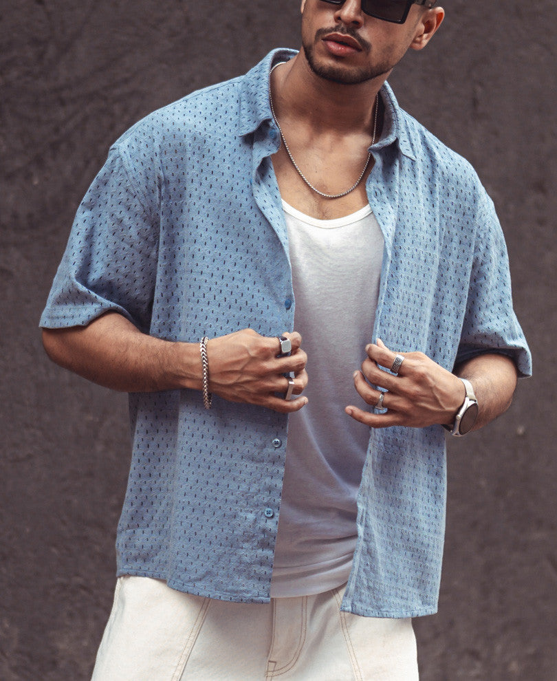 Sky Blue Structured Oversize Drop Shoulder Shirt