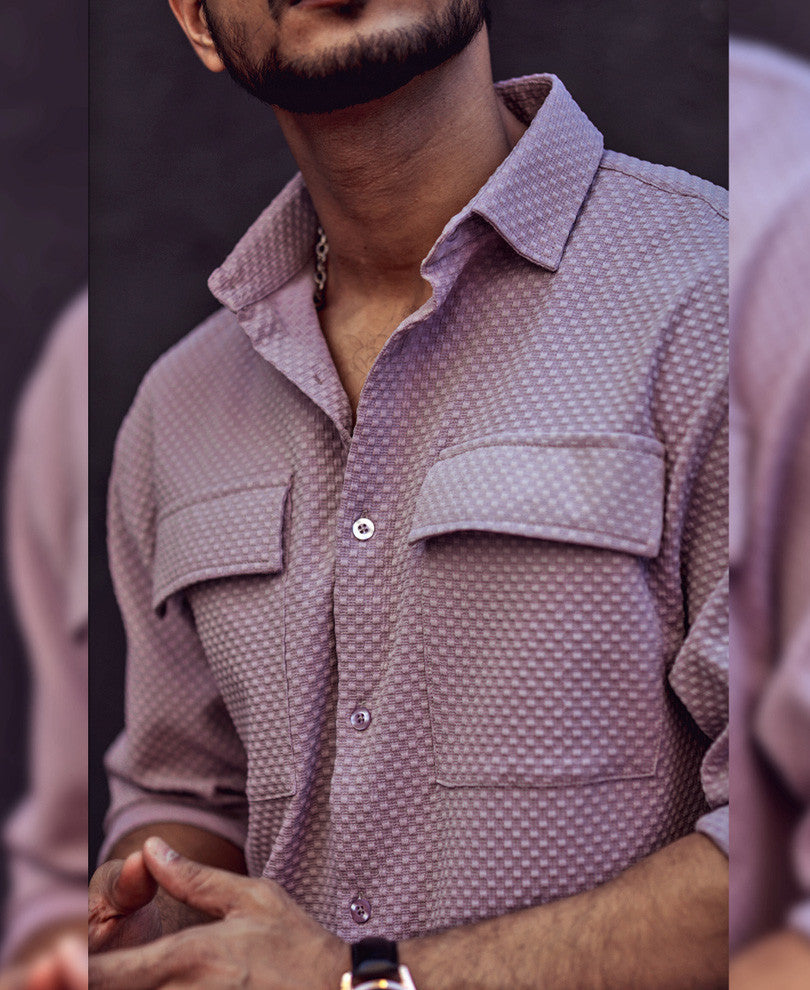 Dusty Pink Textured Shacket Oversized Shirt