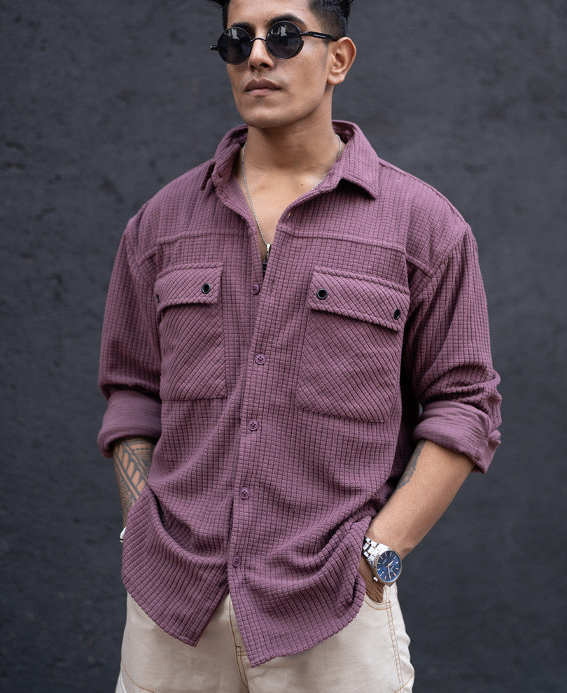 Rust Pink Structured Knit Oversized Shirt