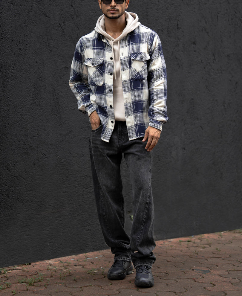 Navy Blue Regular Fit Checked Full Sleeves Shirt