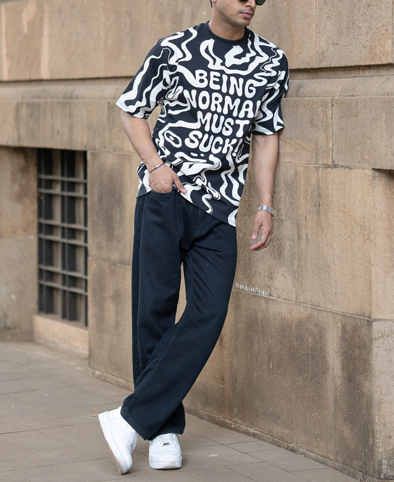 Black Half Sleeves Oversized Printed T-Shirt