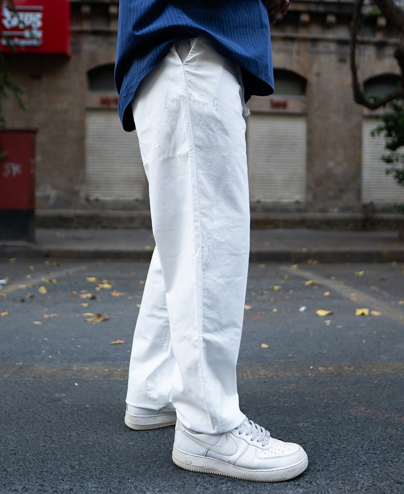 White Regular Cotton Linen Pant