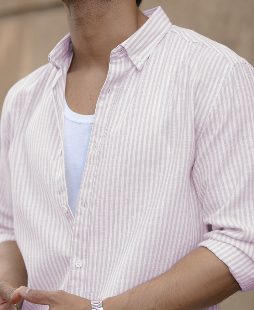 Pink And White Stripes Regular Fit Full Sleeves Shirt