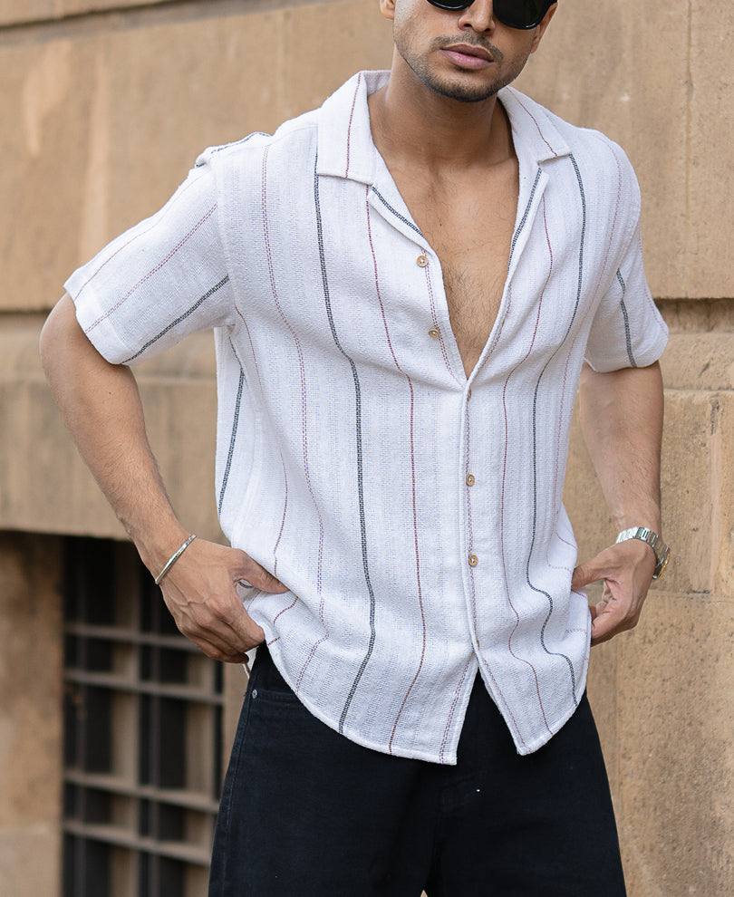 White Structured Stripe Shirt