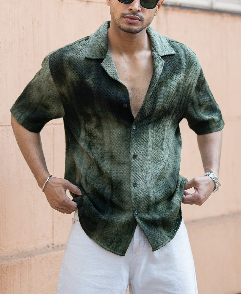 Olive Oversized Half Sleeves Shirt