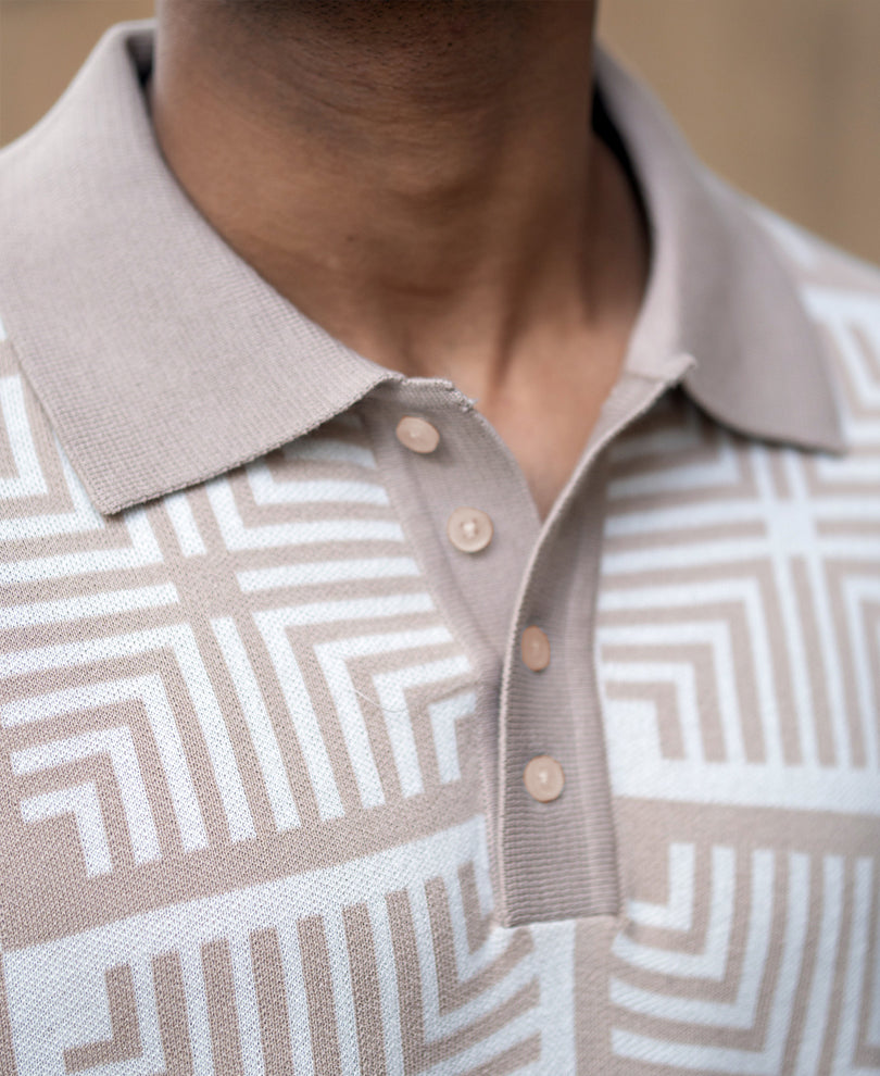 Beige Geometric Jacquard T-Shirt