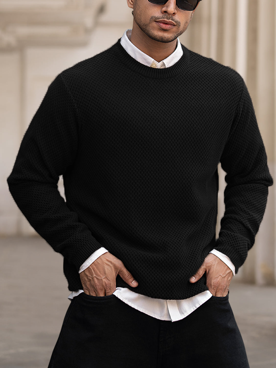 Classic Black Structured Full Sleeves T-Shirt