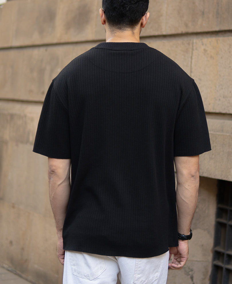 Black Oversized Structure Half Sleeves T-Shirt