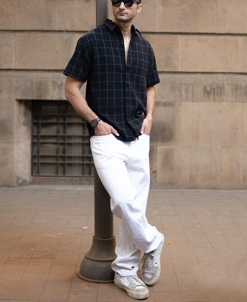 Black Structured Checks Shirt