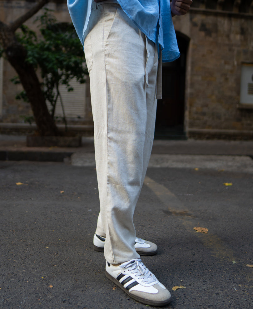 Natural Linen Pant With Belt