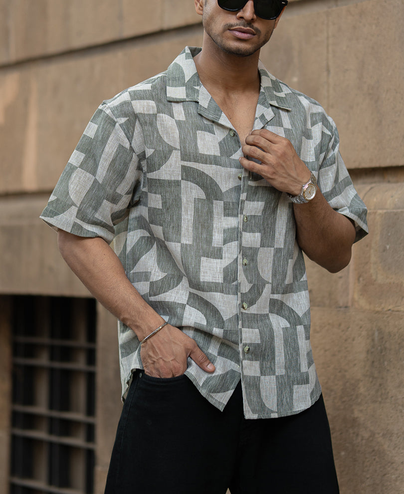 Olive Half Sleeves Oversized Shirt