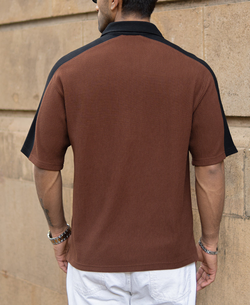 Brown And Black Colourblock T-Shirt