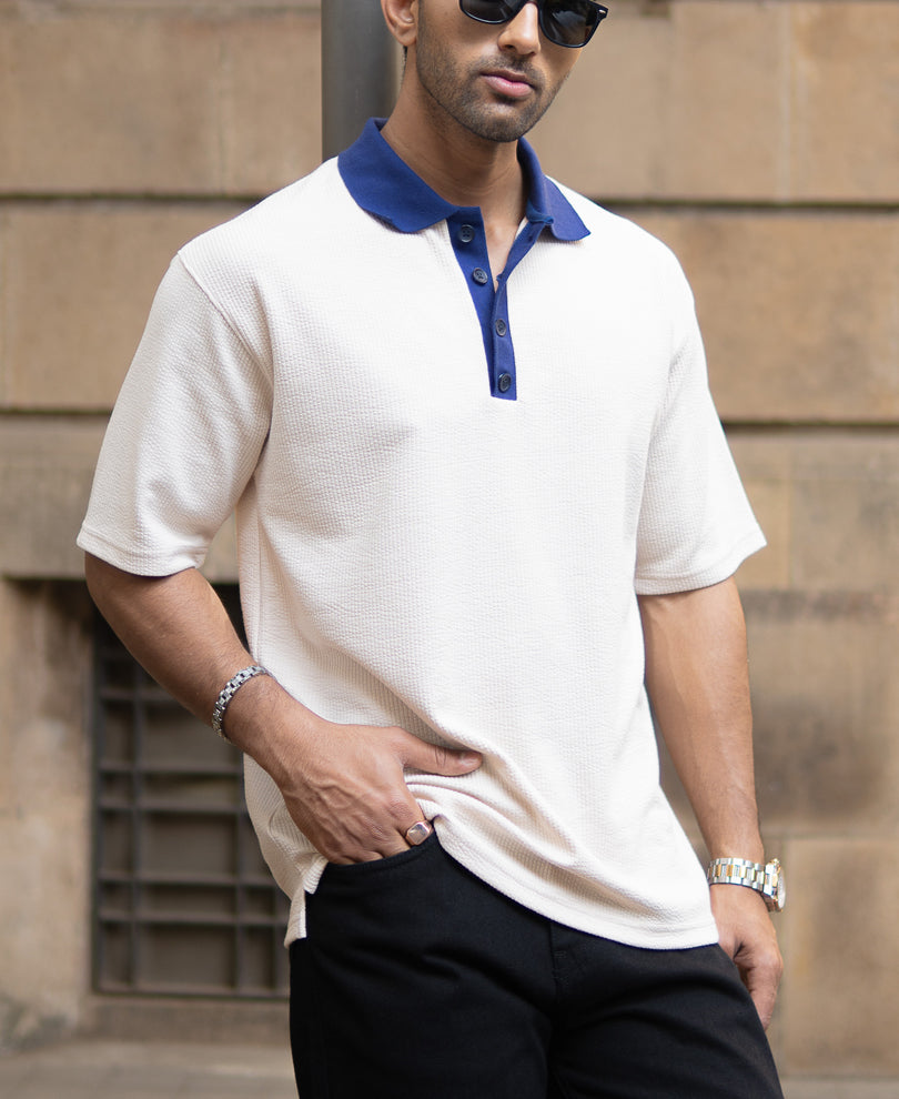 Cream Contrast Collar T-Shirt