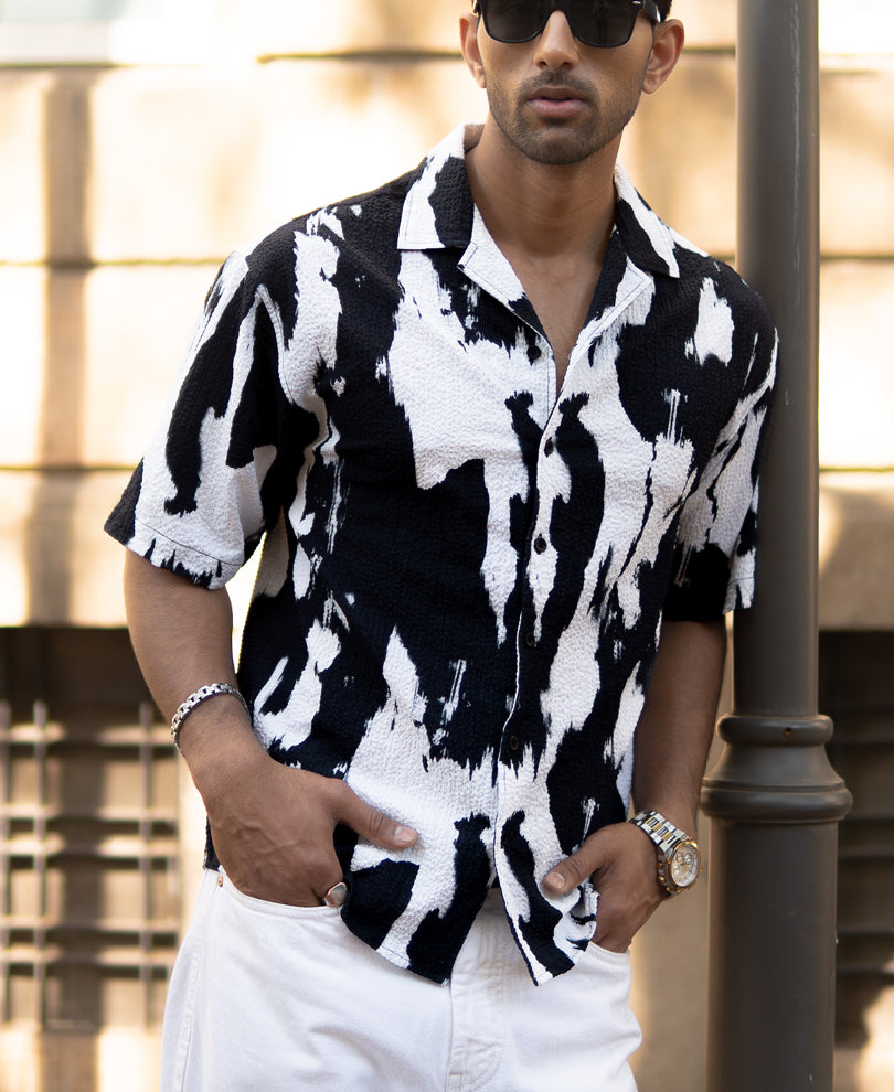 Black Abstract Print Cuban Shirt