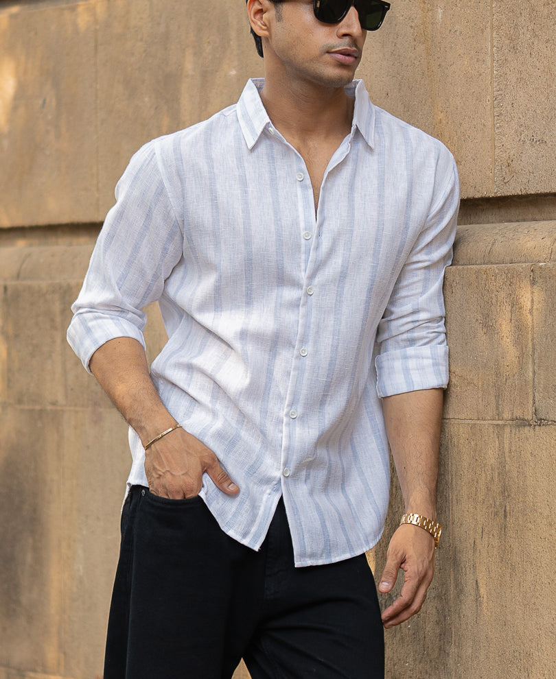 Faded Blue Stripe Embroidered Shirt