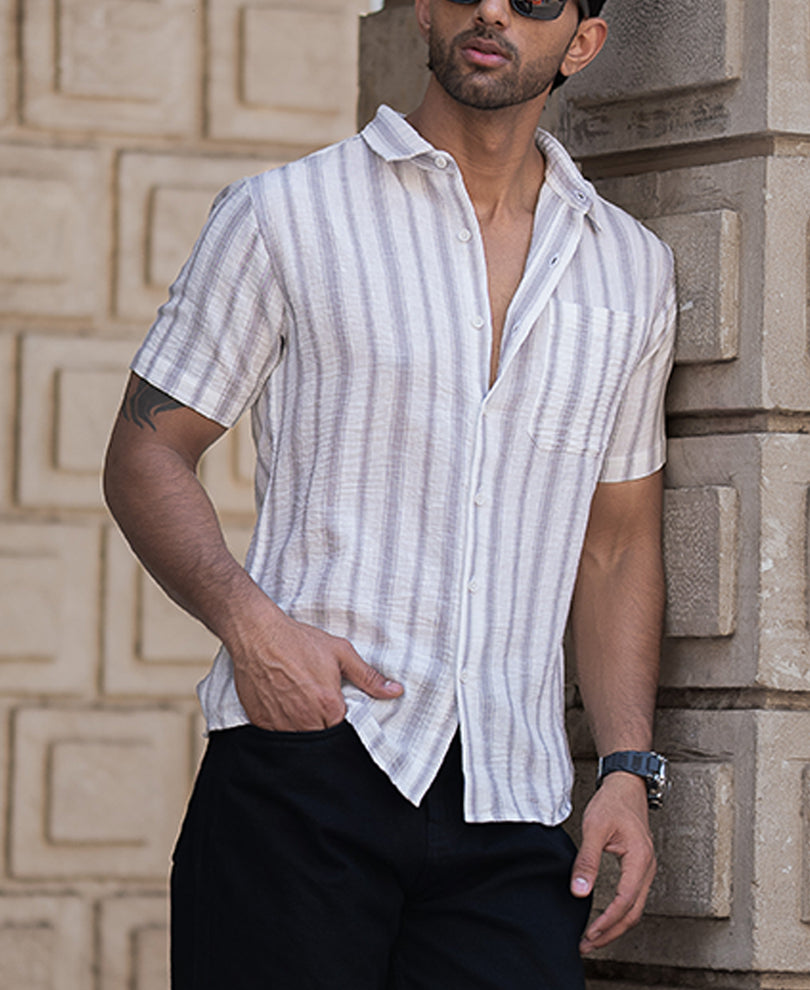 Grey Striped Shirt With Pocket