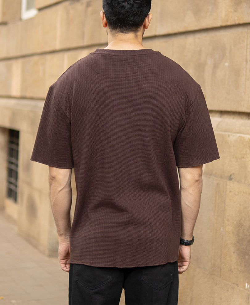 Dark Brown Structured Knit T-Shirt