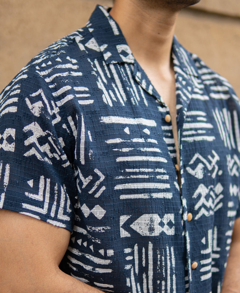 Navy Abstract Aztec Print Shirt