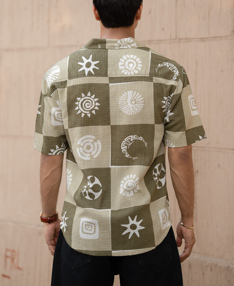 Green Structured Cuban Printed Shirt
