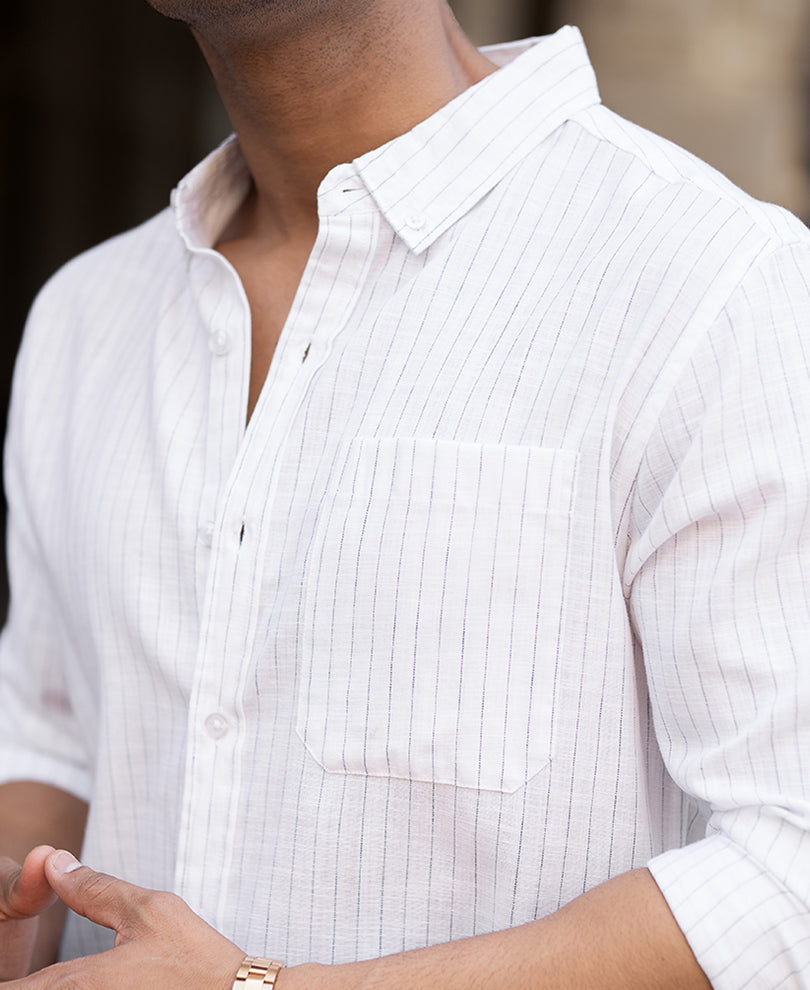 White And Blue Stripes Full Sleeves Regular Fit Shirt