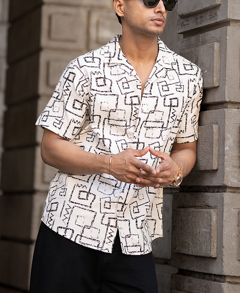 White Cuban Printed Shirt