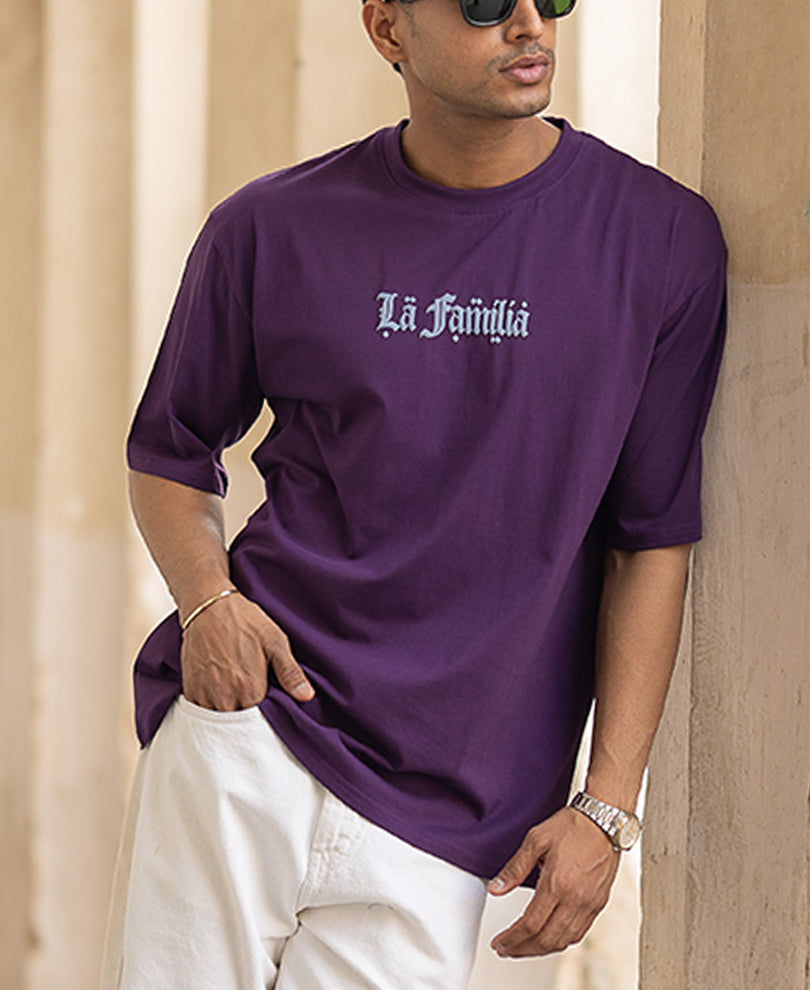 Purple Oversized Printed Half Sleeves T-Shirt
