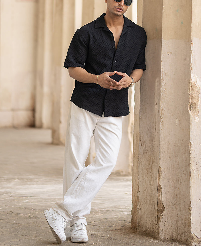 Black Structured Cuban Shirt