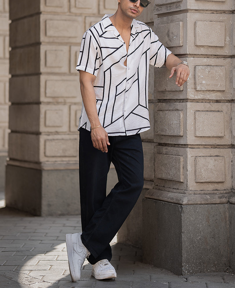 White Macro Geometric Print Shirt