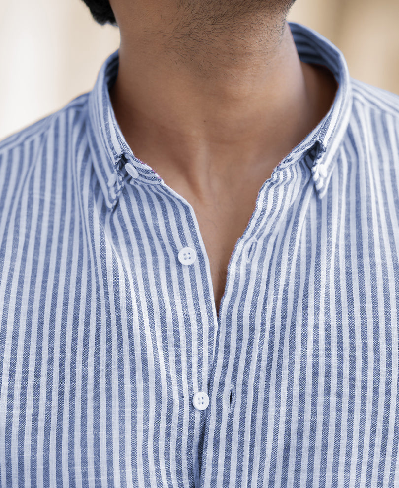 Blue And White Striped Full Sleeves Regular Fit Shirt