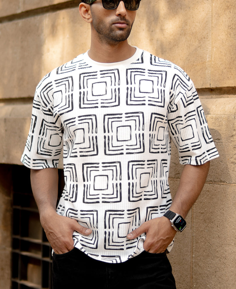 White Geometric Print T-Shirt