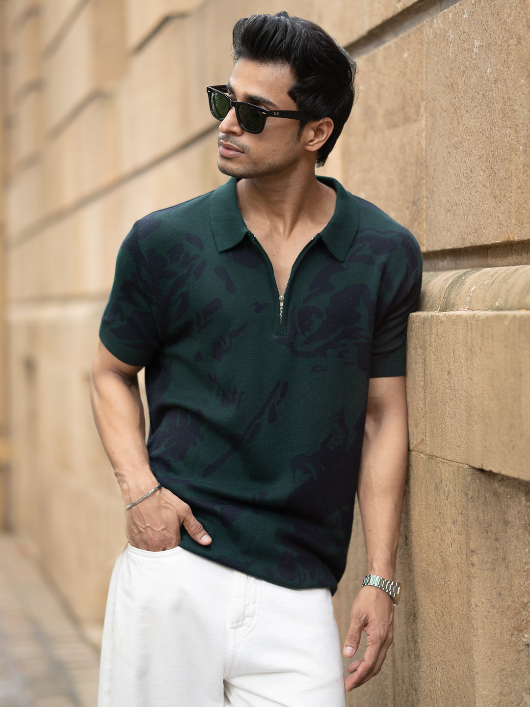 Pine Abstract Knit Polo T-Shirt