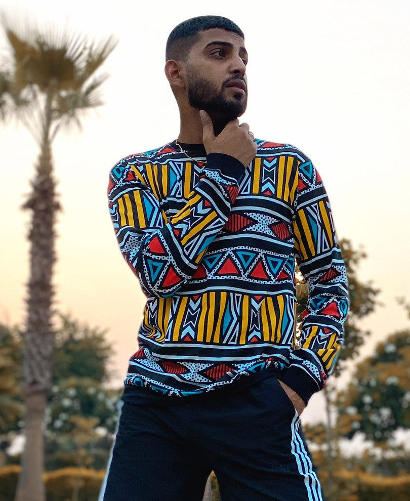 Black Abstract Print Full Sleeves T Shirt